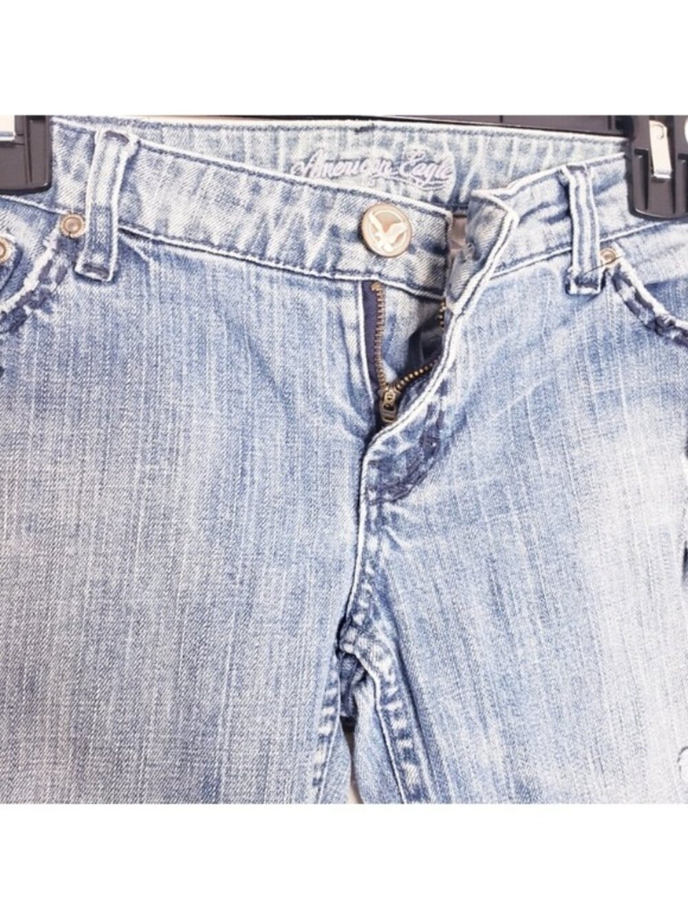 American Eagle Y2K Embroidered Distressed Skinny Flare Leg Jeans Women's Size 6 - Picture 9 of 13